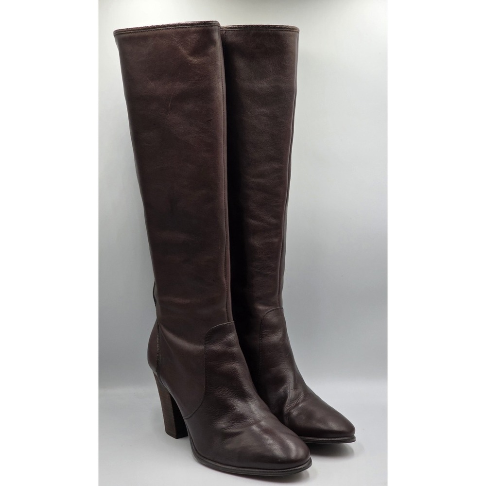 Vince Camuto Coffee Grind Leather Knee High Boots Sz 10M Stacked Block Heel Zip